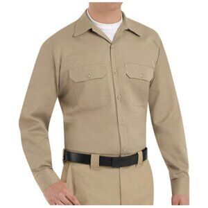 Red Kap Mens Long Sleeve Khaki Work Shirt M 100% Cotton